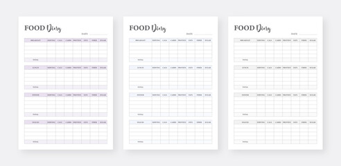 Food Diary Planner Template Set. Minimalist Planner Pages Templates Set. Daily Food Journal Planner Template. Meal Planner Template Set.