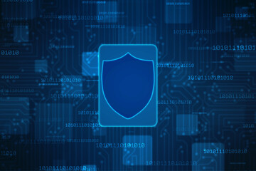 Protect and Security concept. Digital Shield on abstract technology background, Cyber security and information or network protection. Future technology web services for business and internet project