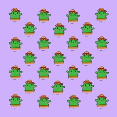 Black Glue Cactus green cartoon cute pattern pastel background Suitable for making shirts