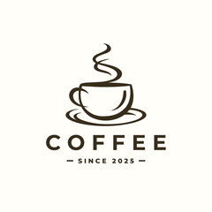 Coffee cup logo. Hot drink mug icon. Espresso aroma symbol. Fresh cappuccino restaurant sign. Vector illustration.