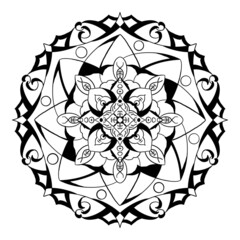 Mandala pattern style, floral or flower shape, black and white.