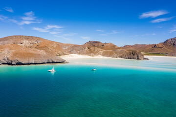 Aerial photo of Playa Balandra in Mexico La Paz. thriving nature of Balandra Bay of above. Drone...
