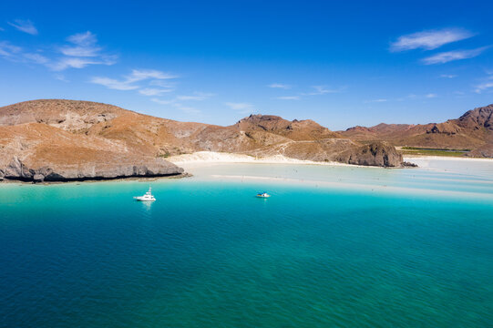 Aerial photo of Playa Balandra in Mexico La Paz. thriving nature of Balandra Bay of above. Drone view to pristine blue waters of Playa Balandra