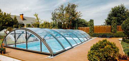 Exquisite pool with transparent coating. Polycarbonate Cover. 
