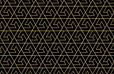 The geometric pattern with lines. Seamless vector background. Gold and black texture. Graphic modern pattern. Simple lattice graphic design