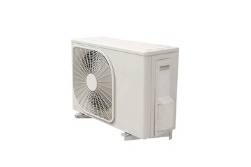 Condensing unit of air conditioning system. Condensing unit for installed on wall. Isolated on...