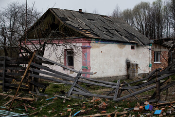 Destroyed Ukrainian house after Russian bomb