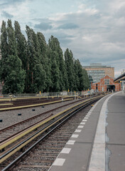 The architecture of the subway in Berlin and the trains on the rails