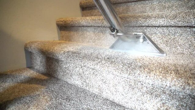 Stair cleaning with carpet. Professional maids service.