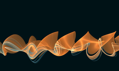 Shiny digital glitch or parallax of dancing orange blue scribble, dynamic stripe or snake in motion isolated on black background. Great as cover print for electronics, 3d art element, sound concept.