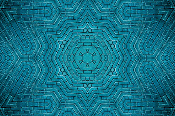 Abstract blue painted brick wall background. kaleidoscope effect