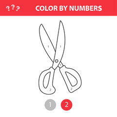 Color by number - scissors. Color by numbers, printable activity. Worksheet for education for kids