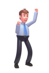 3d render of young businessman celebrating success or achievement