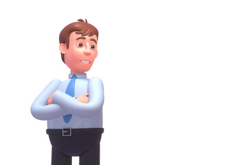 3d render of confident young businessman standing with crossed arms