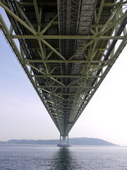 明石海峡大橋の向こうに見える淡路島