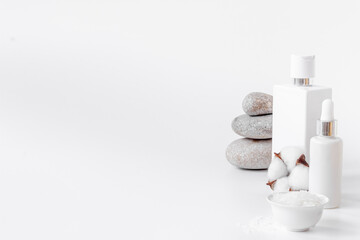 Makeup white cosmetics bottles. Packaging for cosmetic products