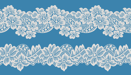 Set of lace trims. Big and small flowers. - obrazy, fototapety, plakaty