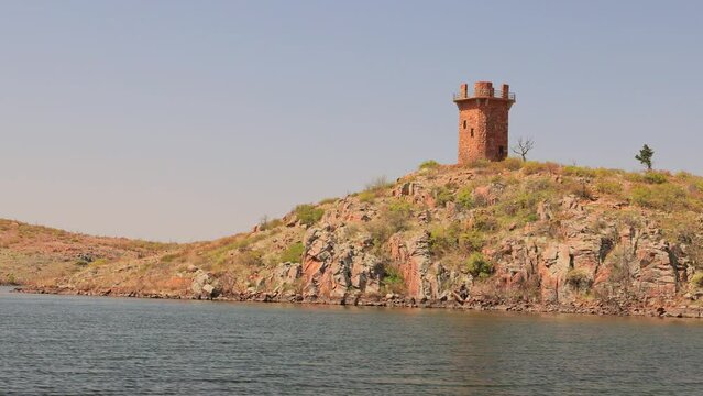 Sunny view of Lake Jed Johnson Tower