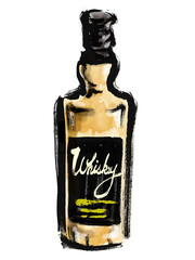 ウイスキーのビンの手描き和風イラスト