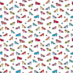Fototapeta na wymiar Seamless pattern with different shoes on white background. Vector image.