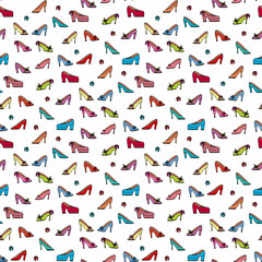 Seamless pattern with different shoes on white background. Vector image.