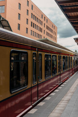 The architecture of the subway in Berlin and the trains on the rails