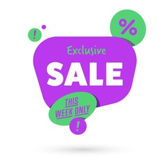 Exclusive sale advertising promotional banner with a special offer this week only text flat abstract isolated vector illustration