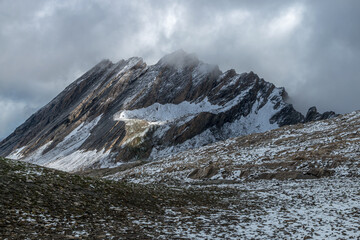 La Taillante , Massif du Queyras en été sous la neige , Hautes-Alpes , France