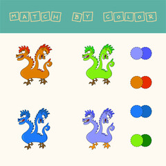 worksheet vector design, challenge to connect the monsters with its color. Logic game for children.