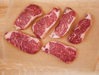 raw strip steaks