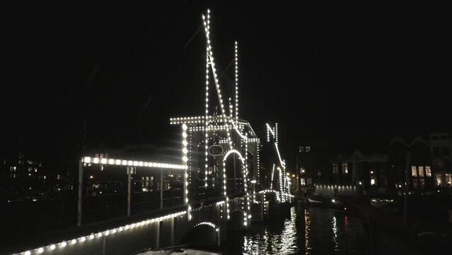 Amsterdam Light Festival, The Netherlands, lights on The Magere Brug crossing the Amstel at Prinsengracht