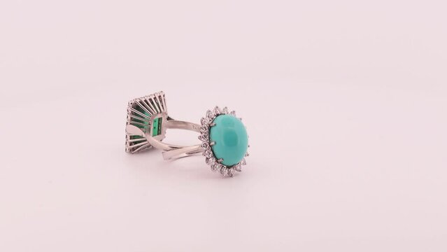 Vintage cocktail rings with real gemstones turning