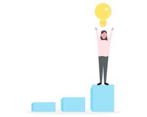 ステップアップ キャリアアップ ビジネス 女性 。ベクターイラスト