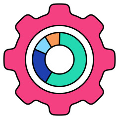 Pie chart inside gear, icon of data management