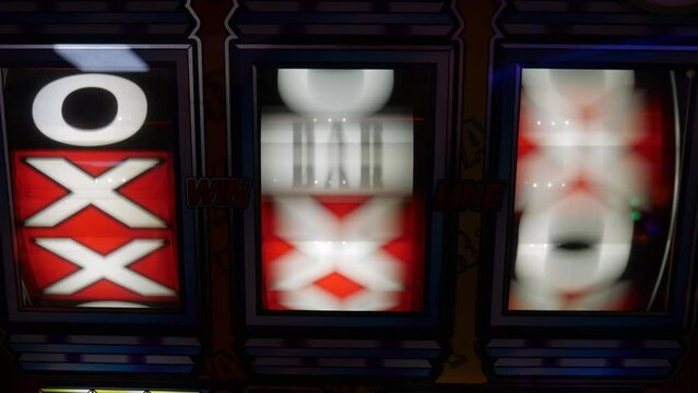 A reel spin on a slot machine in a casino