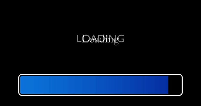 Loading, Downloading, Uploading Bar Indicator with changing text. Download, Upload on dark blue computer screen.