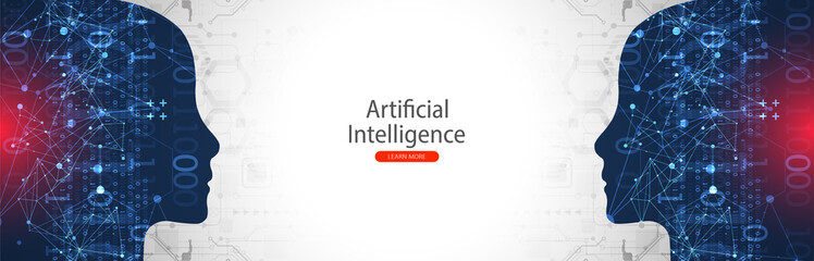 Artificial Intelligence. Technical background with a silhouette of a man. Big data concept. Machine cyber mind.