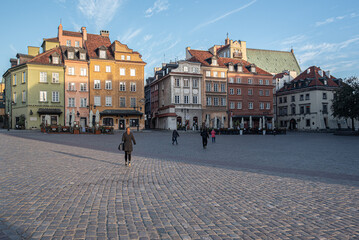 Fototapeta na wymiar View of Warsaw Old Town streets and houses, all of which were rebuilt after WWII to become the most attractive place in town, Warsaw, Poland.