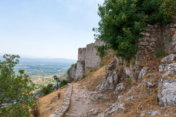 Stone ruins buildings at mystras town, Peloponnese, Greece