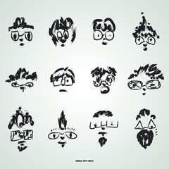 Doodle men faces in glases