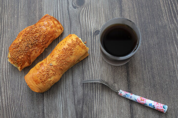 Minced meat in savoury pastry. Bourek with minced meat
