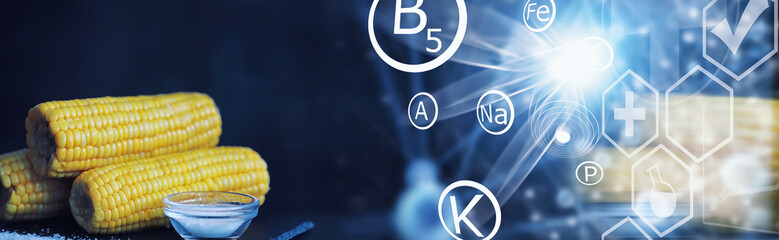 Freshly made fragrant ear of corn with salt. Farm snack of fresh corn. Healthy breakfast and healthy lifestyle concept.