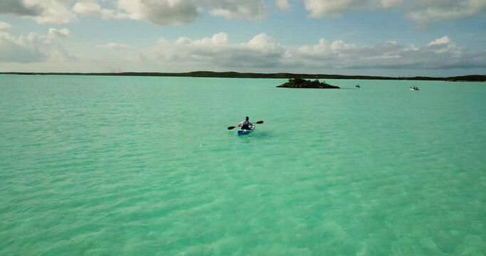 Bahamas Ocean Aerial Turks and Caicos. Riding a boat 4K UHD
