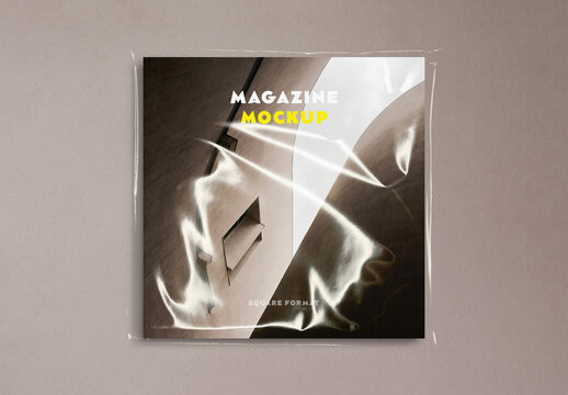 Square Magazine Cover Plastic Wrap Mockup