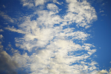 High clouds in the summer sky. Sky background. Meteorological observations of the sky.