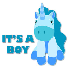 It's A Boy cadr with blue unicorn 