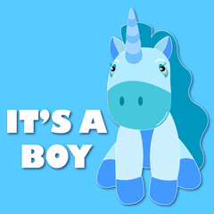 It's A Boy cadr with blue unicorn 