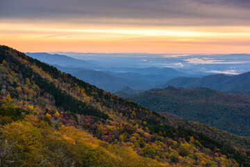 Scenic autumn landscape, Morning light, Blue Ridge Mountains, North Carolina