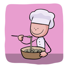 Chef eating noodles clip art