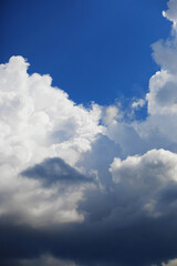 High clouds in the summer sky. Sky background. Meteorological observations of the sky.